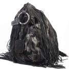 Prada Gaufre Hobo Fringe – Svart nylon med frynser thumbnail