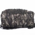 Prada Gaufre Hobo Fringe – Svart nylon med frynser thumbnail