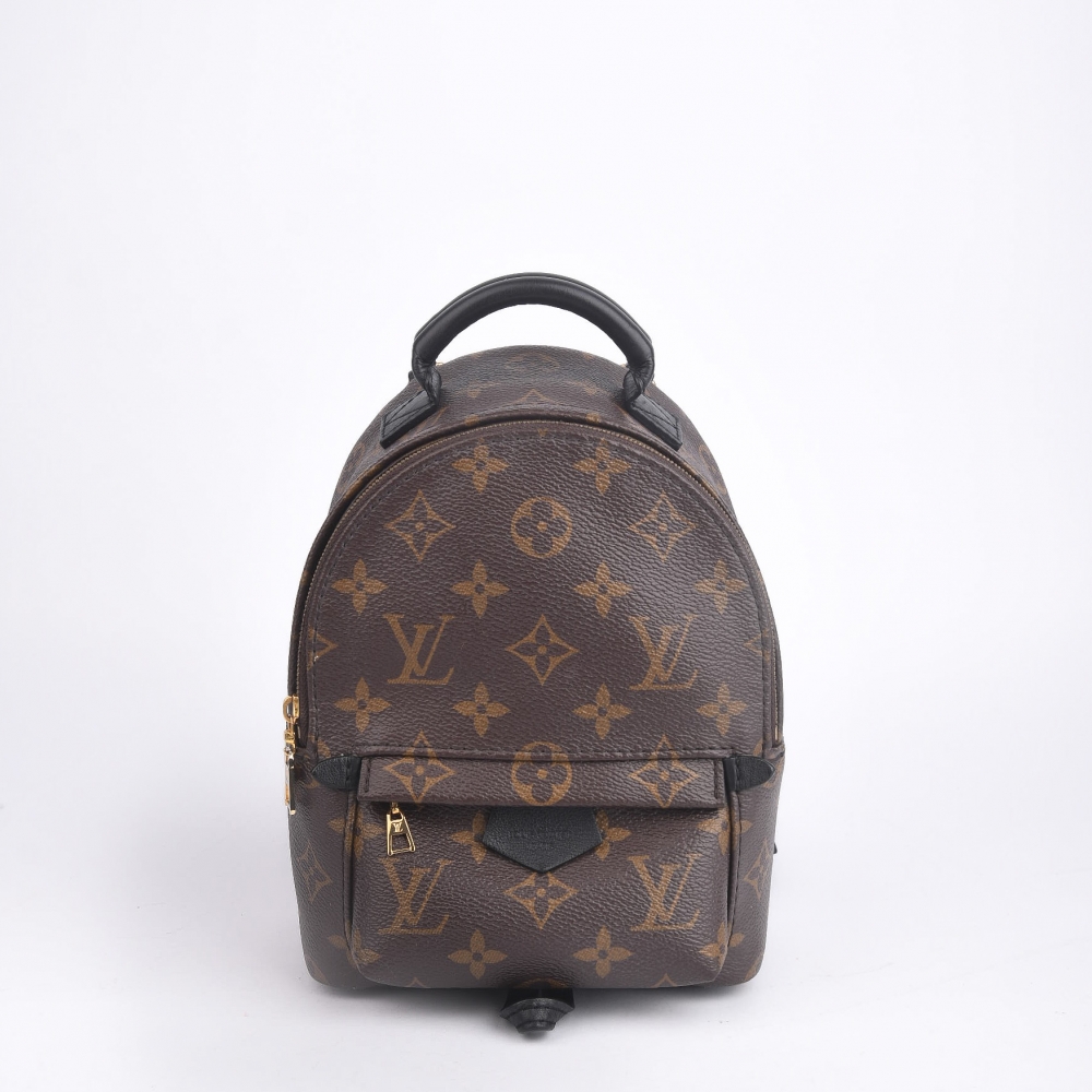 En moderne og sporty Louis Vuitton Palm Springs fra 2020, laget i klassisk brun monogram canvas med gullfarget hardware og originale skinndetaljer. Produsert i Frankrike, og kjent for sitt funksjonelle design, lette vekt og ikoniske LV-signatur 