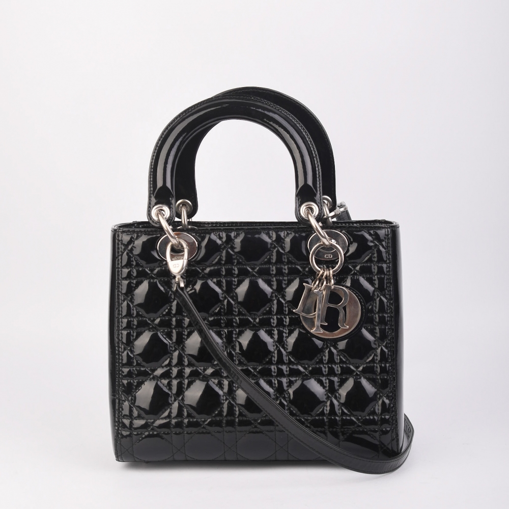 Christian Dior Lady Dior Patent Black med SHW